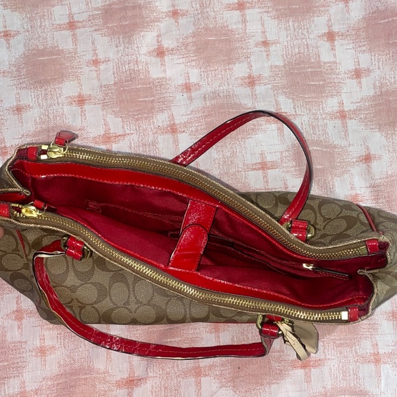 Coach Brown and Red Signature Tote - Picture 4 of 11